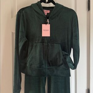 Juicy Couture Dark Green Velour Wide-Leg Pants & Zip Hoodie Set